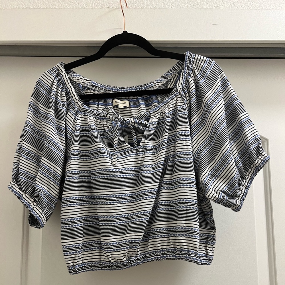 NWT Madewell Jacquard Keyhole Crop Top in Tranquil Ocean - Picture 6 of 9